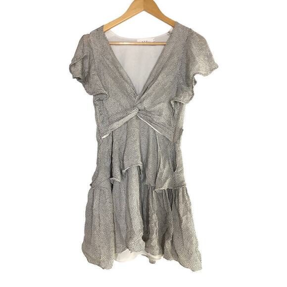 A.L.C. Viera Dress Silk Flutter Sleeve Twist Front Tiered Mini White  2 - Picture 6 of 10